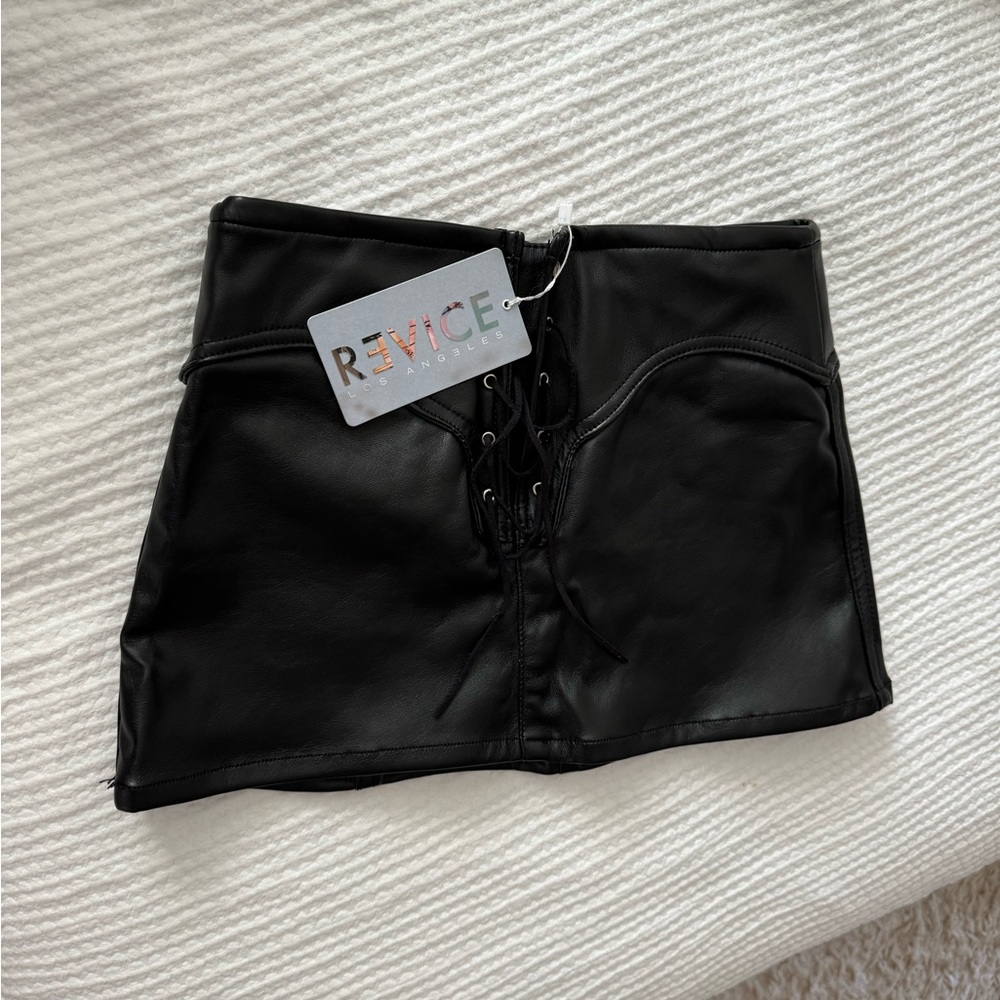 Revice Denim Encore Skirt - Black lace up faux leather skirt Brand New With Tags - Picture 3 of 10